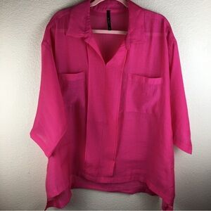 IC By Connie K Women's Bright Pink Tencel Tunic Pockets Lightweight Top Size L